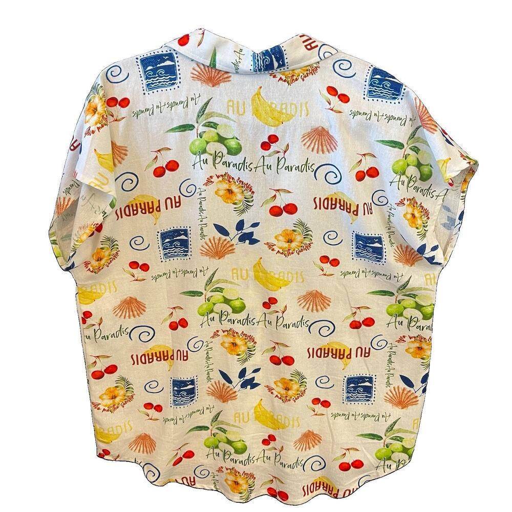 Hester & Orchard Women's Blouse M Linen Rayon Tropical Boxy Button-Up Shirt - Picture 4 of 9